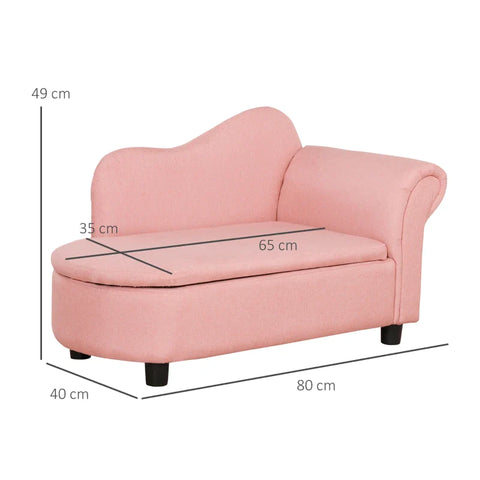 Rootz Children's Sofa - Children's Armchair - Chaise Longue - Hidden Storage Compartment - Eucalyptus Wood Frame - Pink - 80 x 40 x 49cm