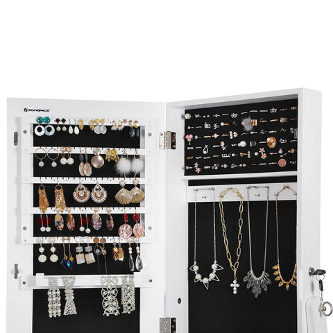 Rootz Jewelry Cabinet - Jewelry Cabinet With Full-length Mirror - Multi-compartment Jewelry - Stylish Jewelry Dresser - Decorative Jewelry Storage - White - 41.1 x 36.5 x 151.5 cm (L x W x H)