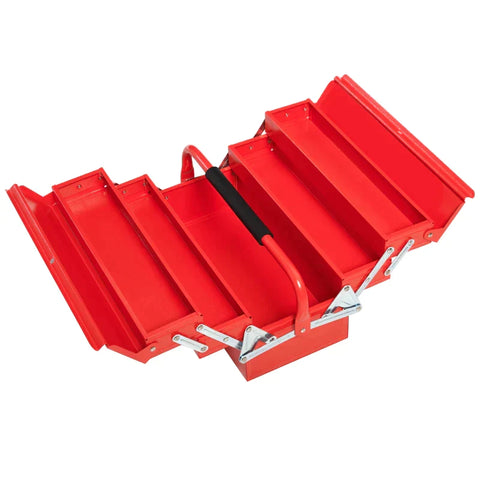 Rootz Tool Box With 5 Compartments - 5-tray Portable Tool Box - Steel - Red - 45 x 22.5 x 34.5 cm