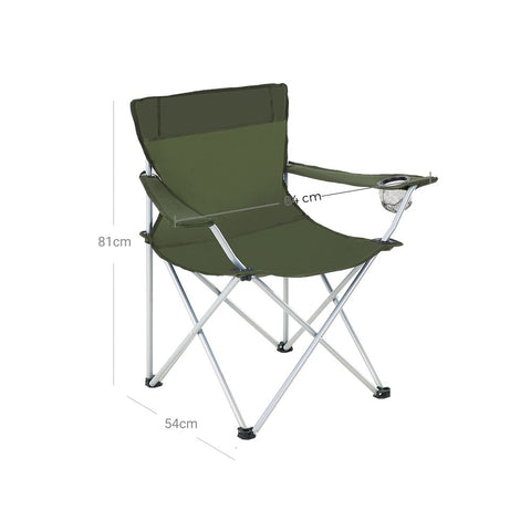 Rootz Camping Chair - Set Of 2 Camping Chairs - Portable Chair - Folding Chair - Lightweight Chair - Camping Chair With Armrests - Picnic Chair - Durable Camping Chair - Green - 84 x 52 x 81 cm (L x W x H)