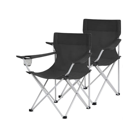 Rootz Camping Chair - Set Of 2 Camping Chairs - Portable Chair - Folding Chair - Lightweight Chair - Picnic Chair - Durable Camping Chair - Black - 84 x 52 x 81 cm