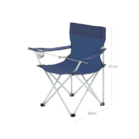 Rootz Camping Chair - Set Of 2 Camping Chairs - Portable Chair - Folding Chair - Lightweight Chair - Picnic Chair - Durable Camping Chair - Dark Blue - 84 x 52 x 81 cm