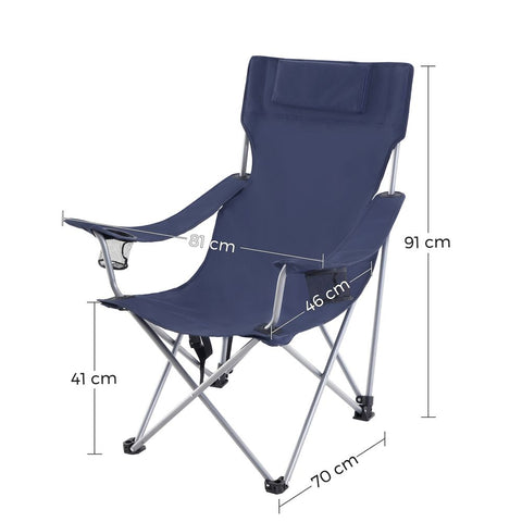 Rootz Camping Chair - Folding Camping Chair - Portable Camping Chair - Lightweight Camping Chair - Outdoor Chair - With Armrests - Dark Blue - 81 x 70 x 91 cm