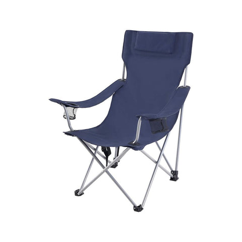 Rootz Camping Chair - Camping Chair With Headrest - Folding Camping Chair - Portable Camping Chair - Heavy Duty Camping Chair - Iron Frame - 600d Oxford Cloth - Blue - 81 x 70 x 91 cm (L x W x H)