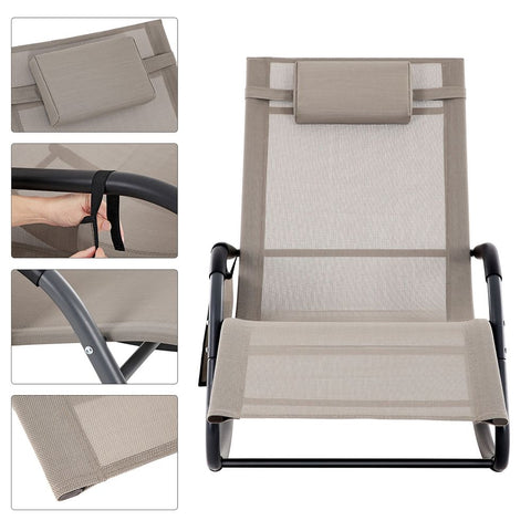 Rootz Rocking Chair - Sun Lounger - Outdoor Sun Lounger - Folding Sun Lounger - Adjustable Sun Lounger - Garden Sun Lounger - With Cushion And Roof - Brown - 63 x 147 x 89 cm