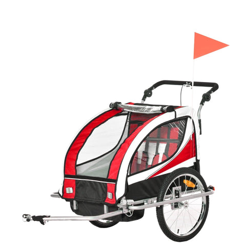 Rootz Child Trailer - Children's Bicycle Trailer - Bicycle Trailer - For 2 Children - Including Reflectors And Flag - Red/White - L155 x W88 x H108 cm