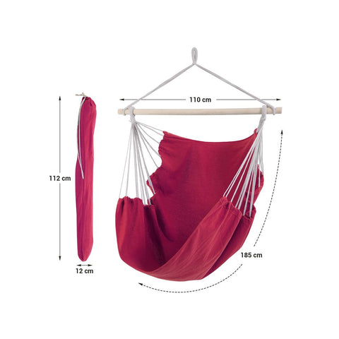 Rootz Hanging Chair - Swing Chair - Hammock Chair - Hanging Chair For Garden - Hanging Chair For Kids - Indoor - Outdoor - Red - 130 x 185 cm (L x W)