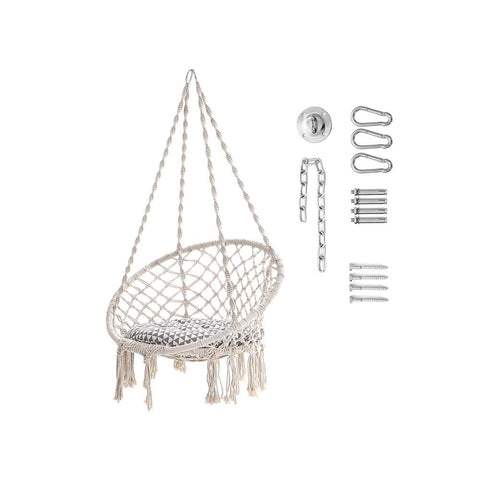 Rootz Hanging Chair - Hanging Chair With Thick Cushion - Swing Chair - Hammock Chair - Hanging Chair For Patio - Egg-shaped Hanging Chair - Indoor - Outdoor - Cream White