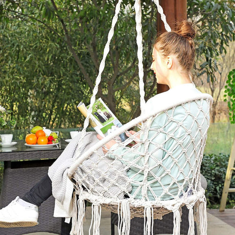 Rootz Hanging Chair - Hanging Chair With Thick Cushion - Swing Chair - Hammock Chair - Hanging Chair For Patio - Egg-shaped Hanging Chair - Indoor - Outdoor - Cream White