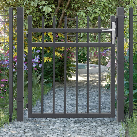 Rootz Garden Gate - Metal Garden Gate - Small Garden Gate - Garden Gate With Lock - Grey - 106 x 150 cm
