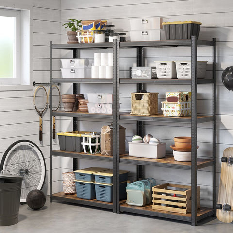 Rootz Set Of 2 Standing Shelves - Storage Rack - With 5 Adjustable Shelves - Heavy Duty Shelf - Chipboard - Brown-black -  50 x 100 x 200 cm