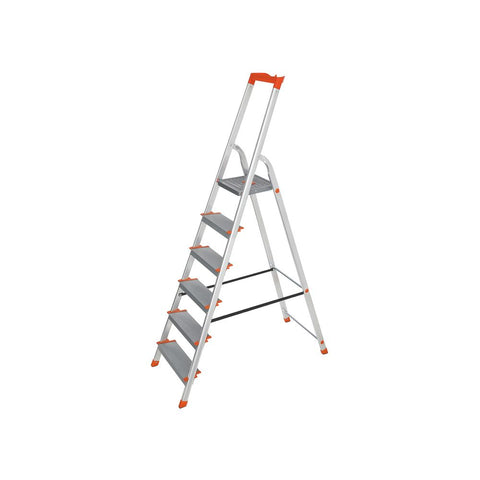Rootz Ladder - Household Ladder - Aluminum Ladder - Household Ladder With 6 Steps - Portable Ladder - Lightweight Ladder - Aluminum/Plastic - Grey/Orange - 48.5 x 12 x 202 cm