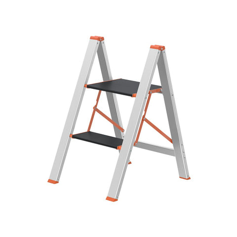 Rootz Ladder - Ladder Shelf - 2 Step Ladder - Multi-position Ladder - Folding Ladder - Aluminum Ladder - Straight Ladder - Silver - 48 x 44 x 66 cm