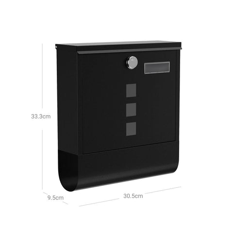 Rootz Mailbox - Residential Mailbox - Post-mounted Mailbox - Wall-mounted Mailbox - Mailbox With Lock - Modern Mailbox - Stainless Steel Mailbox - Black - 30.5 x 9.5 x 33.3 cm (L x W x H)