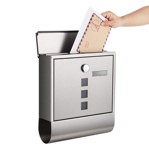 Rootz Mailbox - Wall Letterbox - Wall Mailbox - Stainless Steel Mailbox - Wall-Mounted Mailbox - Post-Mounted Mailbox - Mailbox For Letters - Silver - 30.5 x 9.5 x 33.3 cm