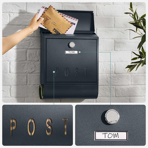 Rootz Mailbox - Wall Letterbox - Wall-Mounted Mailbox - Post-Mounted Mailbox - Mailbox For Letters - With Newspaper Compartment - Anthracite - 30.5 x 11 x 38.5 cm