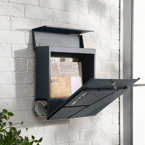 Rootz Mailbox - Wall Letterbox  -Wall-Mounted Mailbox - Post-Mounted Mailbox - Mailbox For Letters - Anthracite - 7 x 10.5 x 37 cm