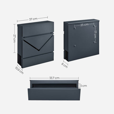 Rootz Mailbox - Mailbox With Newspaper Compartment - Mailbox With Newspaper Box - Wall Mounted Mailbox - Anthracite - 37 x 10.5 x 37 cm