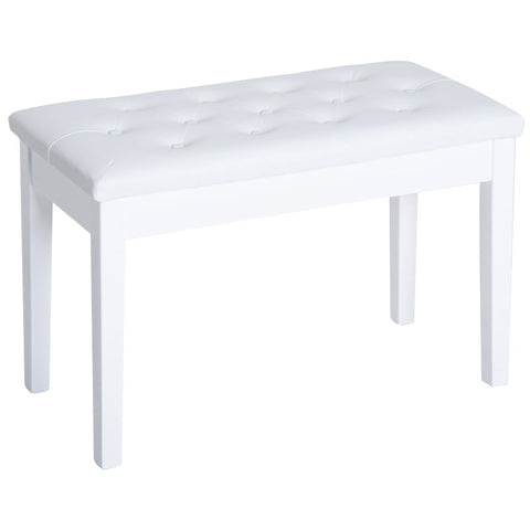 Rootz Piano Stool - Piano Bench Stool - Traditional Piano Bench - Storage Bench - Faux Leather - White - 76 x 36 x 50cm