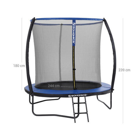 Rootz Trampoline - Garden Trampoline - Trampoline With Net - Outdoor Trampoline - Indoor Trampoline - Kids Trampoline - Safety Trampoline - Enclosed Trampoline - Black + Blue - Ø 244 cm