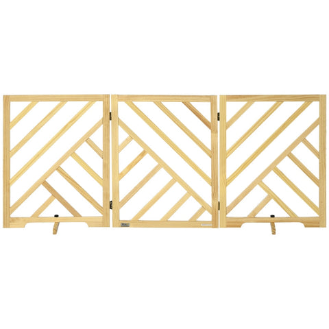Rootz Barrier Gate - Dog Barrier Gate - Wooden Door Gate - 3 Panel Free Standing Hinged - With Rubber Bumpers Pine - Pine Wood - Natural Wood - 181 x 35 x 76cm