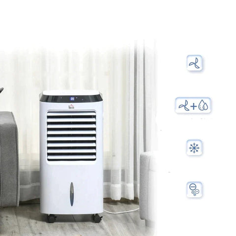 Rootz Air Cooler - Mobile Air Conditioner - With Air Humidification - Water Cooling Air Conditioner - 8h Timer Remote Control - White/Black - 38.2 x 31.6 x 76 cm