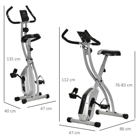 Rootz Home Trainer Exercise Bike - Bicycle Trainer With 8 Levels - Adjustable Magnetic Resistance - Foldable Fitness Bike - LCD Training Computer - Hand Pulse Sensors - Silver + Black - 86 x 47 x 112 cm