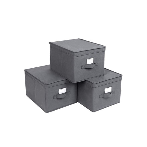 Rootz 3 Pieces Fabric Boxes - Fabric Boxes With Lids - Cloth Storage Containers - Folding Fabric Boxes - Square Fabric Boxes - Soft Storage Boxes - Non-woven Fabric - Cardboard - Black - 40 x 25 x 30 cm (W x H x D)