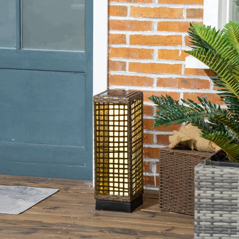 Rootz Outdoor Light - Garden Lamp - Solar Powered - 8h Burn Time - Automatic Switch-on - Rattan Look - 15.5 x 15.5 x 46 cm