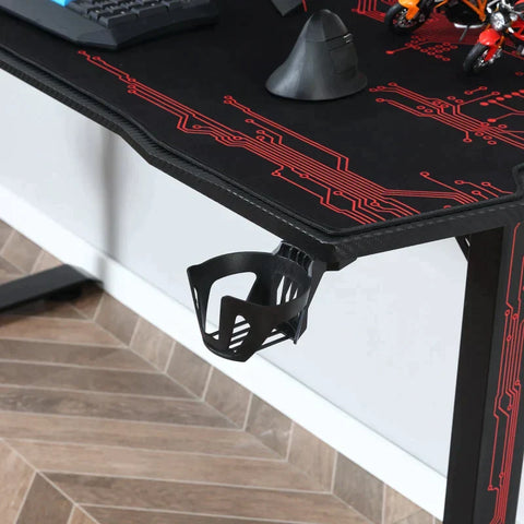 Rootz Gaming Table - Gaming Table Desk With Headphone Hook - Drink Holder - Computer Table With Mouse Pad - Black + Red - 140 x 70 x 77 cm