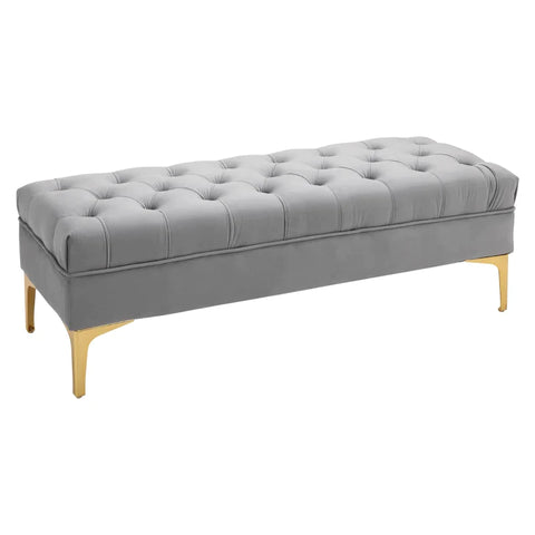 Rootz Bed Bench - Shoe Bench - Soft Plush Padding - Raised Legs - Stylish Design - Bedroom - Wood Velvet - Light Gray -118 x 45 x 42 cm
