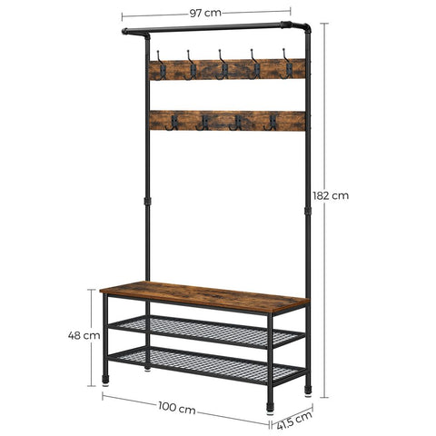 Rootz Clothes Rack - Clothes Rail - Clothes Rack With Shelf - Water Pipe Design - Heavy-duty - Rolling Garment Rack - Industrial-style - Chipboard - Steel - Vintage Brown-black - 100 x 41.5 x 182 cm (L x W x H)