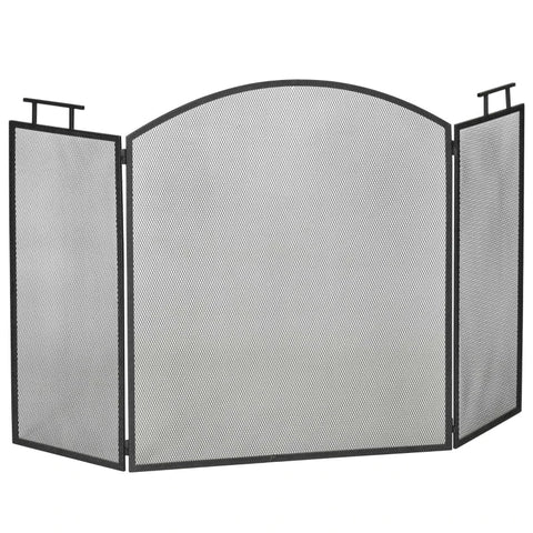 Rootz Fireplace Screen - Fireplace Protection - Grille Spark Protection - Folded Three-part Design - Metal - Black - 128 x 2 x 76.5 cm