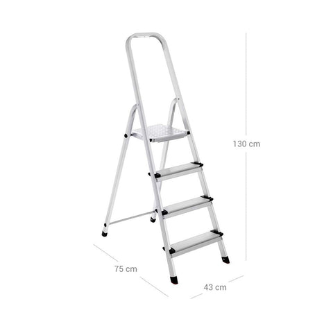 Rootz Stepladder - Household Ladder - 4 Levels Stepladder - Step Stool - Folding Stepladder - Portable Stepladder - Lightweight Stepladder - Adjustable Stepladder - Aluminum - Silver - 3 x 130 x 75 cm (W x H x D)