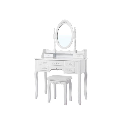 Rootz Dressing Table - Pretty Dressing Table - With 3 Mirrors - Country House Style - Makeup Desk - Vanity Mirror Desk - Vanity Table - MDF - Pinewood - Rubberwood - White - 90 x 40 x 145 cm