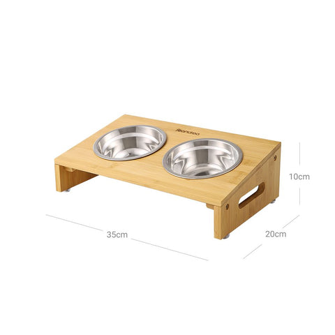 Rootz Dog Bowl - Dog Bowl With Bamboo Frame - Pet Bowl - Stainless Steel Dog Bowl - Elevated Dog Bowl - Non-slip Dog Bowl - Large Dog Bowl - Bamboo - Silver - 35 x 20 x 10 cm (L x W x H)
