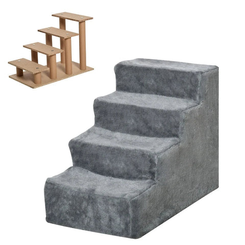 Rootz Pet Stairs - Dog Ramp - Cat Stairs - Dog Stairs - Animal Stairs - Removable Cover - Gray - 60 x 35 x 44 cm
