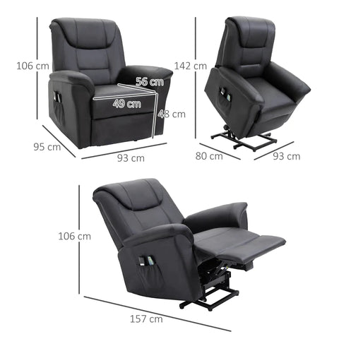 Rootz Massage Chair - Stand-up Aid - Electric Cinema Chair - 8 Vibration Points - Heating Function - Footrest - Faux Leather - Black - 93L x 95W x 106H cm