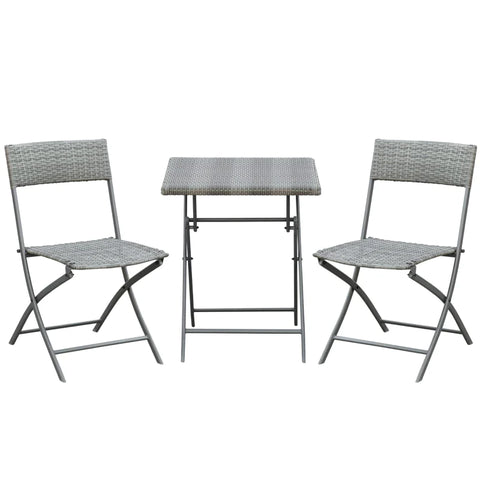 Rootz Polyrattan Bistro Set - For 2 People - Seating Group - Rattan Garden Furniture Set - Grey - 60L x 60B x 72H cm