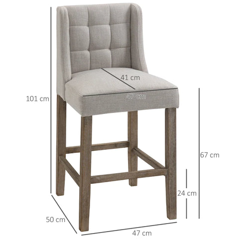 Rootz Bar Stool - Set Of 2 Bar Stools - Bar Seating - Elegant Bar Seating - High-quality Bar Stool - Stools With Footrest - Including Footrest - Gray + Natural - 47 cm x 50 cm x 101 cm