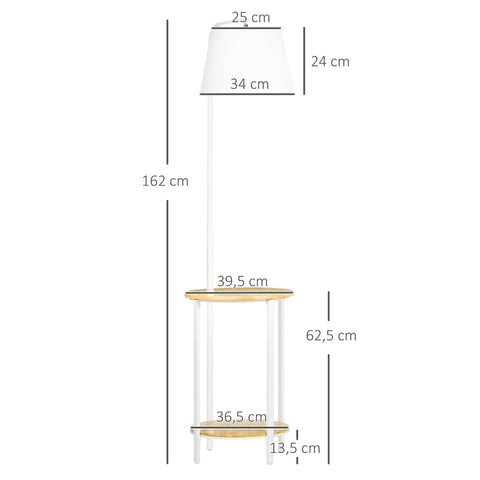 Rootz Floor Lamp With 2 Shelves -  Table Lamps - Foot Switch - 40 W. E 27 - Modern Design - Bamboo - Natural + White - 43L x 39.5W x 162H cm