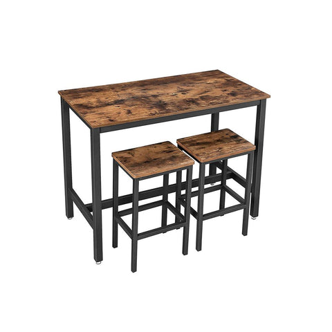 Rootz Bar Table - Industrial Look - 2 Bar Stools - Pub Table - Tall Bar Table - Square Pub Table - Adjustable Bar Table - Bistro Table - Chipboard - Iron - Dark Brown/vintage - 120 x 60 x 90 cm (L x W x H)