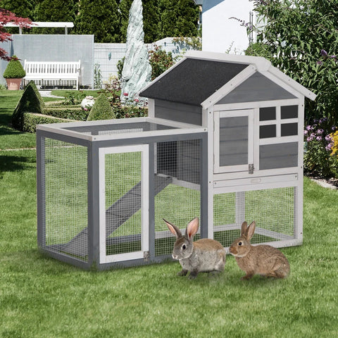 Rootz Rabbit Hutch - Dwarf Rabbit Hutch - Small Animal Hutch - Small Animal House - Small Animal Cage - Removable Floor - Fir Wood - Gray/Black/White - 122 x 62.6 x 92 cm