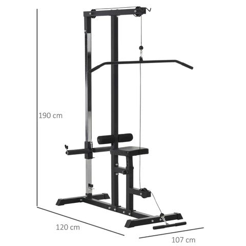 Rootz Multi-gym With Pulley - Adjustable Seat And Multiple Cable - Training Device For At Home - Fitness - Steel - Black - 107 x 120 x 190 cm