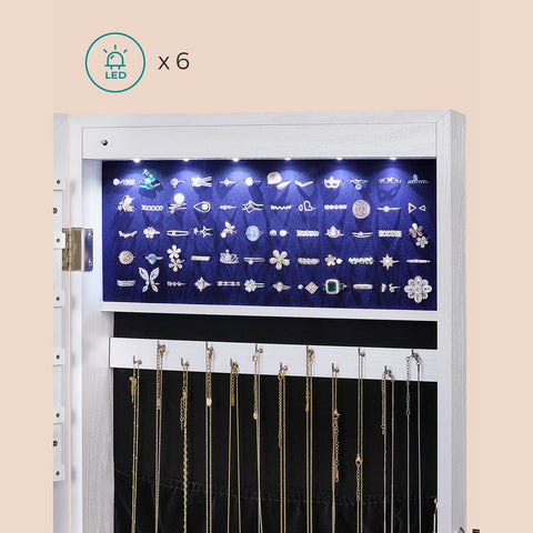 Rootz Jewelry Cabinet - Hanging Jewelry Cabinet - Jewelry Storage Cabinet - Wall-mounted Jewelry Cabinet - Mirrored Jewelry Cabinet - White - 37 x 9.3 x 108 cm