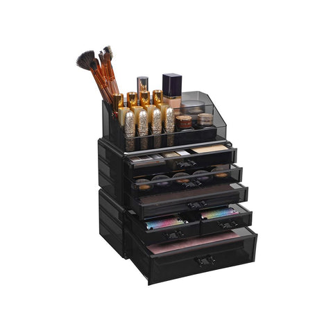 Rootz Makeup Organizer - Makeup Organizer With 6 Drawers - Cosmetic Organizer - Cosmetic Organizer With 2 Drawers - Makeup Organizer - Vanity Organizer - Makeup Storage - Acrylic - Black - 24 x 13.5 x 30 cm (L x W x H)