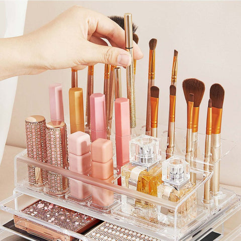 Rootz Cosmetic Organizer - Cosmetic Organizer With 2 Drawers - Makeup Organizer - Vanity Organizer - Beauty Organizer - Makeup Storage - Polystyrene - Transparent - 23.8 x 14 x 17.8 cm (L x W x H)