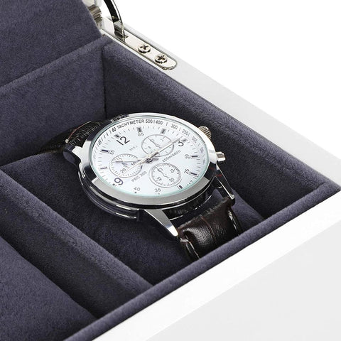 Rootz Watch Box - Watch Box With 5 Compartments - Watch Storage Box - Watch Organizer Box - Watch Display Box - Watch Case - Luxury Watch Box - Watch Storage Case - White - 31.2 x 12 x 8.5 cm (L x W x H)