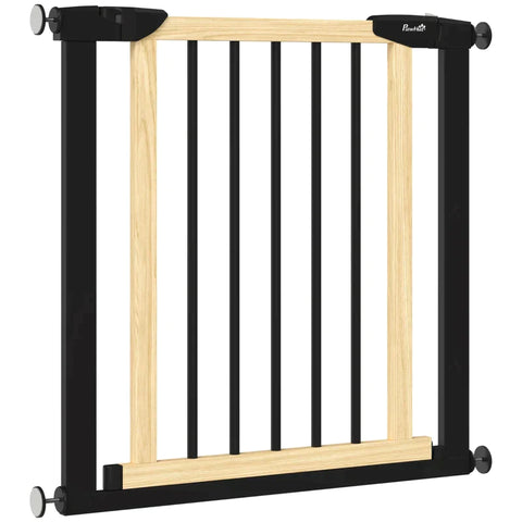 Rootz Dog Gate - Safety Gate For Dogs - Safety Gate - Automatic Closing - Without Drilling - Steel + Pine - Black - 82 x 2 x 74 cm