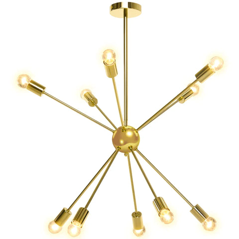 Rootz Ceiling Light - Sputnik Light - Hanging Lamp - Vintage Design - E27 Socket - 10 Lights - Gold - 65L x 65B x 78,5H cm